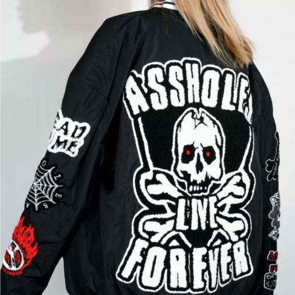 ALF Assholes*s Live Forever Black Chenille Varsity Patches Jacket Mens Size XL - Picture 2 of 2